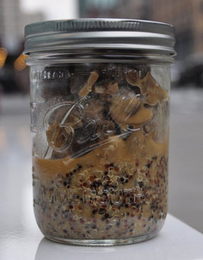 Bison Meatballs, Cremini Mushroom Sauce, & Red Quinoa in a Mason Jar